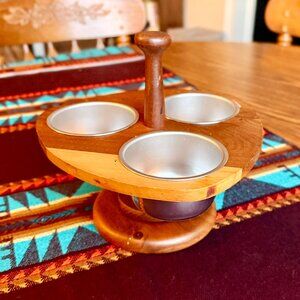 Vintage Handmade Amish Solid Walnut Lazy Susan Condiment Caddy